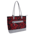 Parinda 11166 ALLIE (Red Floral Grey) Quilted Fabric with Croco Faux Leather Tote